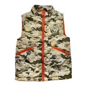Timberland Boys Camo Outdoor Gear Puffer Vest Size 5 Orange & Green